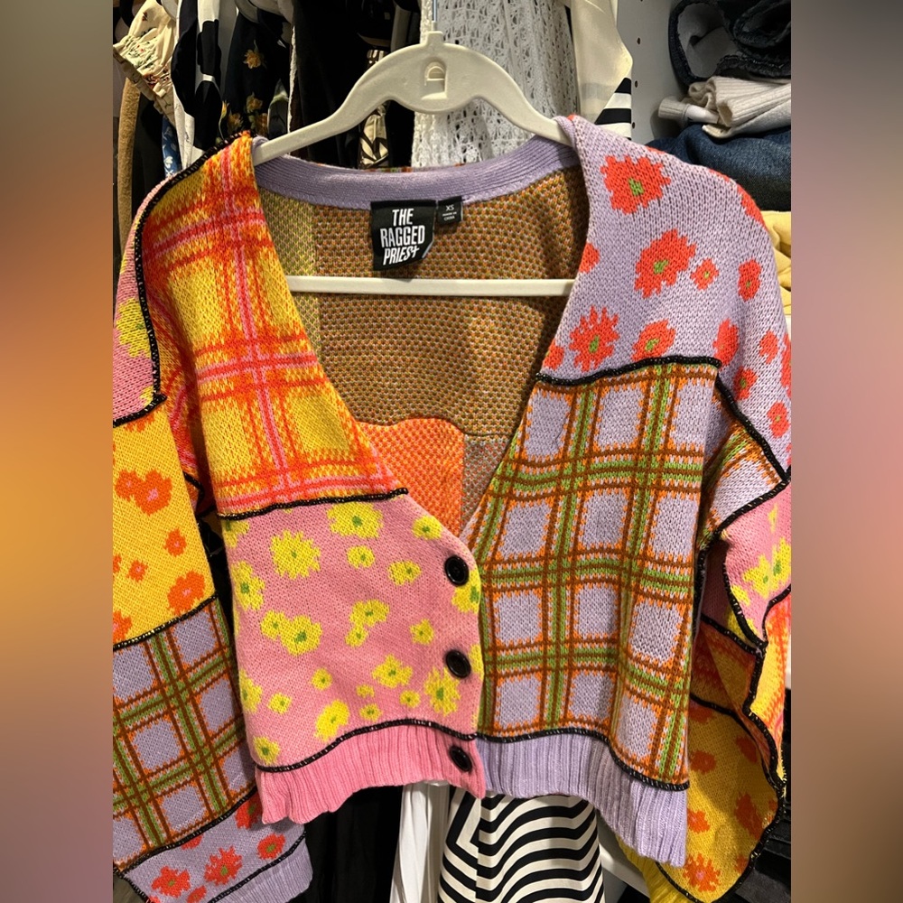 Princess Polly Cardigan, worn once! Cropped, multicolor and patterned, so cozy